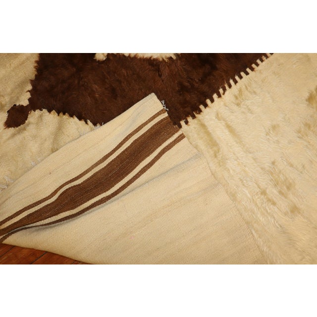 Mid 20th Century Vintage Ivory and Brown Turkish Mohair Rug - 5'2" x 6'3" For Sale - Image 5 of 7