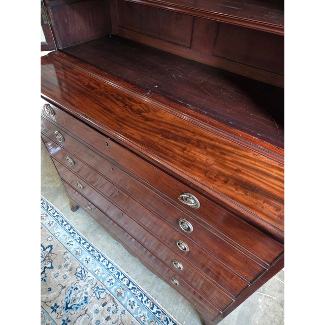 English Georgian Mahogany Astragal Glazed Secretaire Bookcase on Swept Bracket Feet For Sale - Image 3 of 18