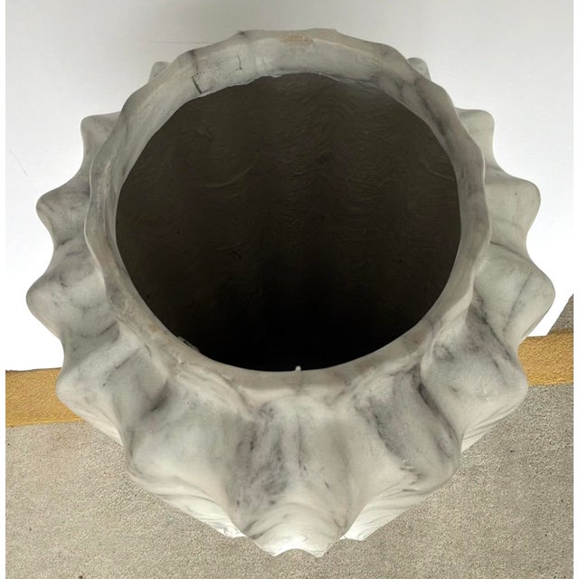 Stylish Large Modern White and Gray Marbleized Floor Vase, showroom floor sample