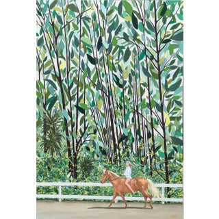 Jennifer Lively “Forest Ride” Contemporary Horse Riding Figure Through Green Foliage, 2022 For Sale