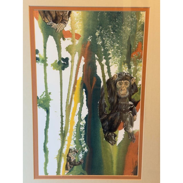 Dorothy Draper Late 20th Century Artist Signed Water Color Monkey Art -a Pair For Sale - Image 4 of 12