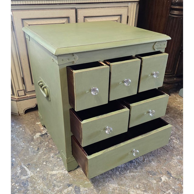 1990s Vintage Sage Green Apothecary Drawers Side Table For Sale - Image 5 of 10