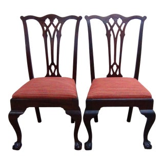 Antique Victorian Claw Ball Feet Chippendale Side Chairs -A Pair For Sale