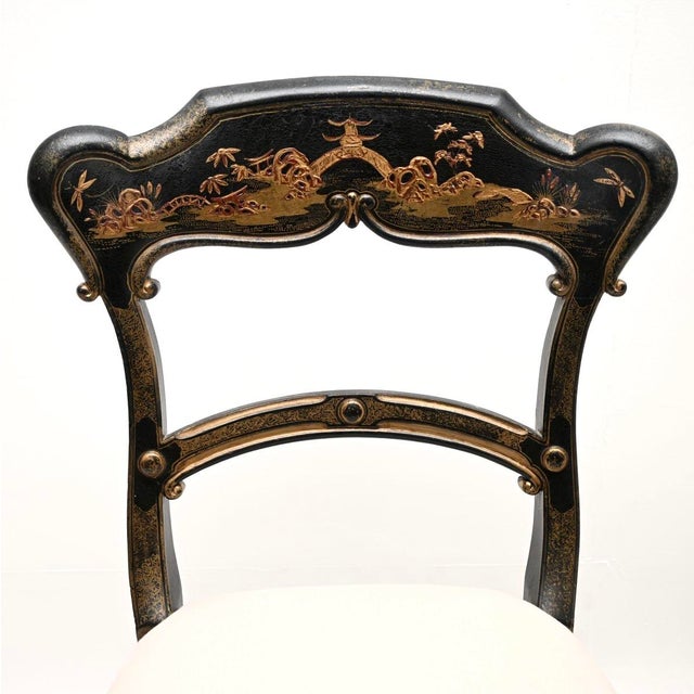 Antique Victorian Lacquered Chinoiserie Side Chairs, 1870, Set of 2 For Sale - Image 6 of 11