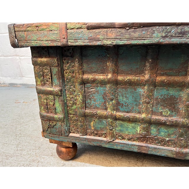 Antique Indian Pitara Chest With Turquoise Patina For Sale - Image 16 of 18