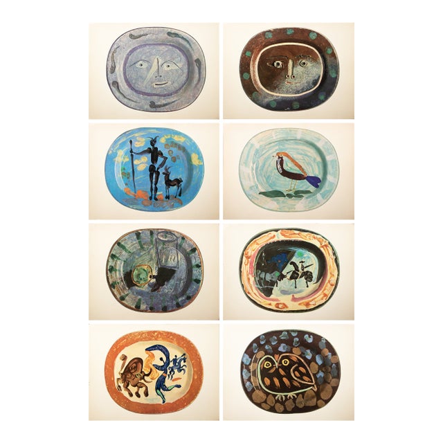 1950 Set of 8 Vintage Prints of Picasso's Ceramic Platters From Switzerland For Sale