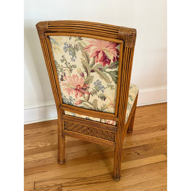 Vintage Pencil Reed Side Chair With Floral Upholstery For Sale - Image 9 of 12