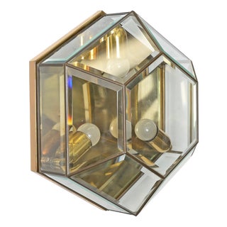 Hexagonal Brass and Beveled Glass Sconce or Ceiling Lamp from Fontana Arte, Italy, 1950s For Sale
