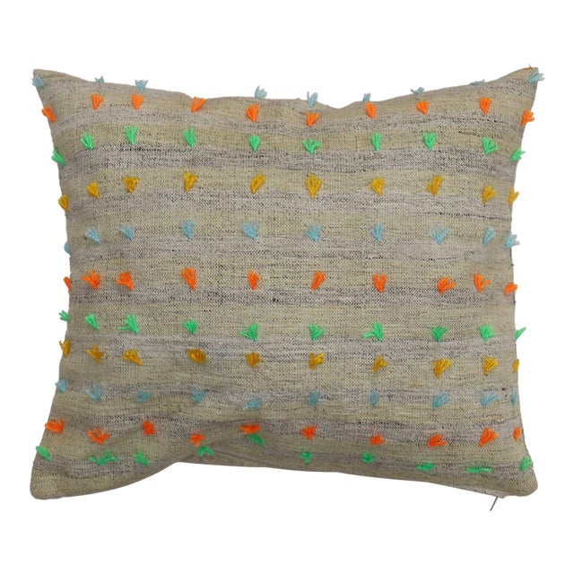Early 20th Century Kilim Flare Orange Green Pillow For Sale