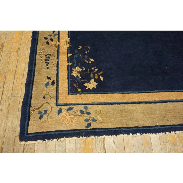 1920s Blue Navy Vase Floral Antique Chinese Peking Carpet 6 X 8'7" Handknotted Wool Rug For Sale In New York - Image 6 of 8