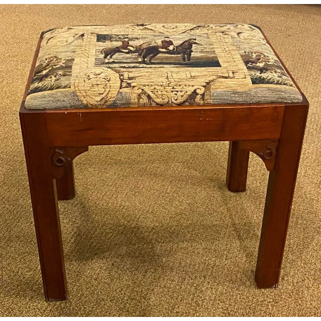 20th Century Wood Stool With Equestrian Scene Tapestry Seat Cushion For Sale In West Palm - Image 6 of 6