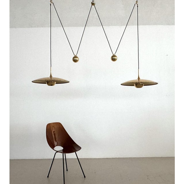 Onos 55 Double Pull Brass Pendant with Counter Weights by Florian Schulz, 1970s For Sale - Image 4 of 15