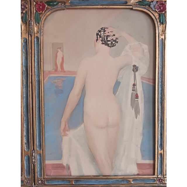 Early 20th Century Art Deco Watercolor Polyptych of Sensuous Bathers C. 1920s For Sale - Image 5 of 10