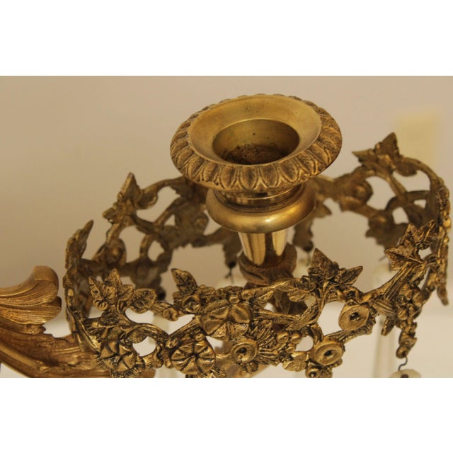 Antique Victorian Brass Marble Base Girandole Candelabra - 3 Pieces For Sale - Image 9 of 13