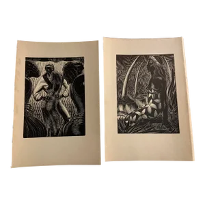 1930 Vintage Exotic Figures Prints by Lynd Ward - Set of 2