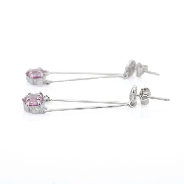 Not Yet Made - Made To Order Art Deco Oval 3.48ct Natural Pink Sapphire 18k Gold Drop Earrings- A Pair For Sale - Image 5 of 9