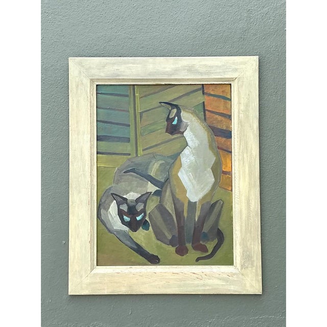 Wood Vintage Figurative Cat Oil Painting on Canvas For Sale - Image 7 of 12