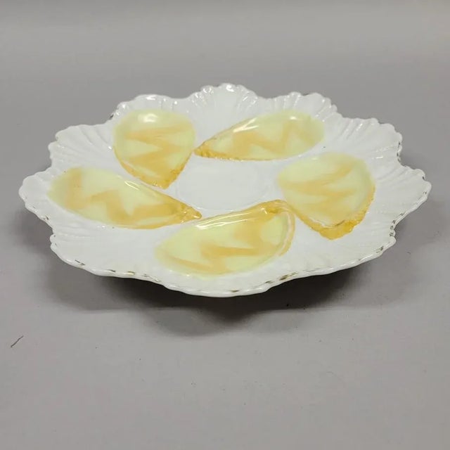 English Antique Hand Painted Yellow Oyster Plate For Sale - Image 3 of 6