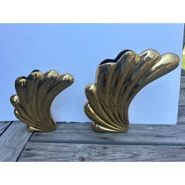 Dolbi Cashier 1980s Dolbi Cashier Cast Brass Vases -a Pair For Sale - Image 4 of 12