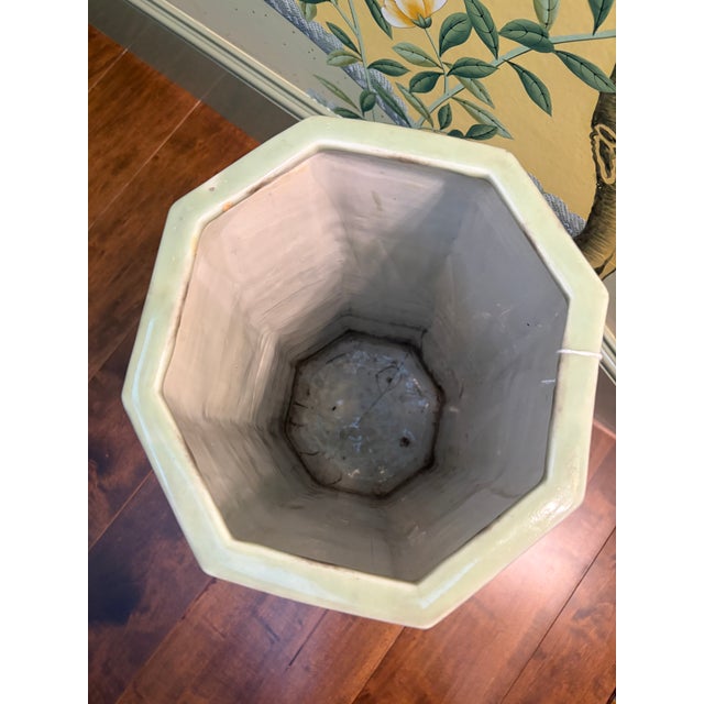 Late 19th Century Japanese Porcelain Celadon Hexagonal Umbrella Stand With Birds and Flowers For Sale - Image 11 of 12