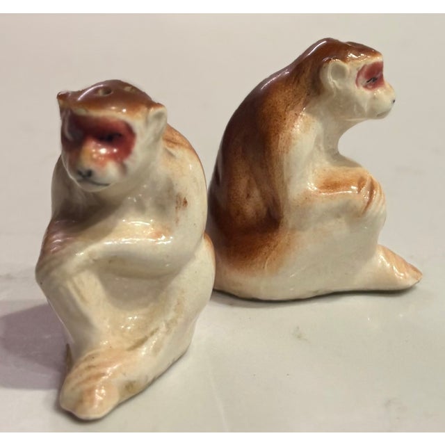 Mid 20th Century Mid 20th Century Japanese Trompe-L’Oeil Japanese Porcelain Monkey Salt and Pepper Shakers - a Pair For Sale - Image 5 of 12