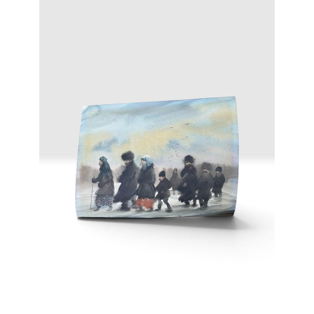 Figurative Antique Watercolor of a Russian Winter Procession in Ornate Gilt Frame - Unsigned Unknown Artist For Sale - Image 3 of 17