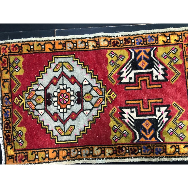 Vintage Turkish Handmade Red Small Rug For Sale - Image 4 of 6