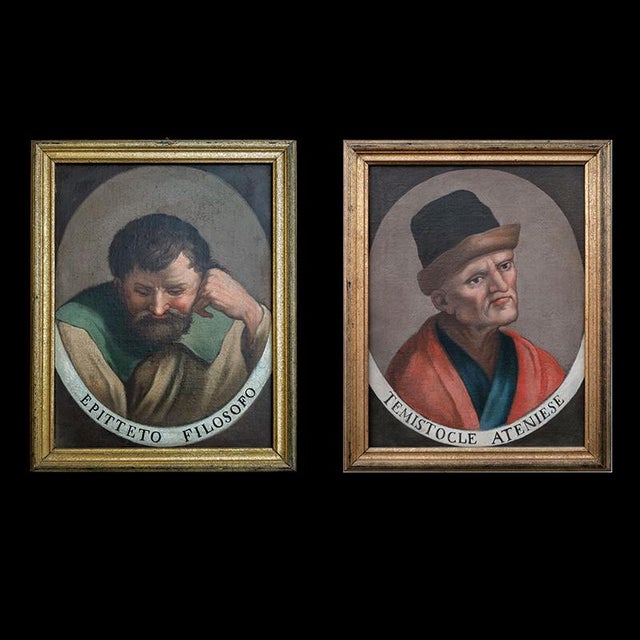 Il Todeschini, Portraits of the Philosophers Epitetus and Themistocles, Athens, 1600s-1700s, Paintings, Framed, Set of 2 For Sale - Image 16 of 16
