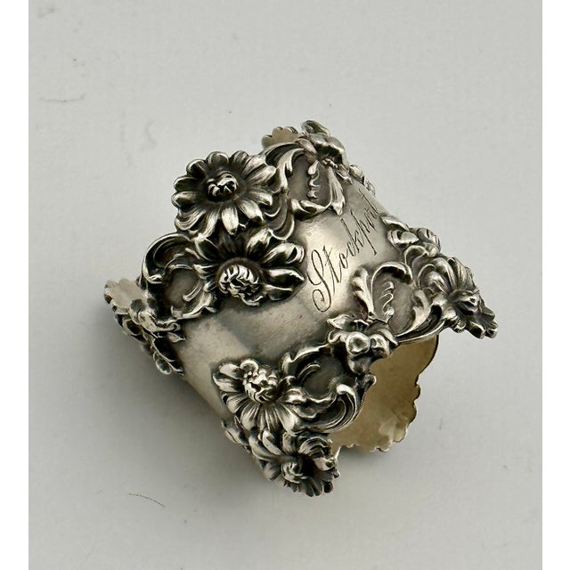 Outstanding Large Antique Fancy Art Nouveau Flower Design Sterling Silver Napkin Ring Dated 1903 For Sale - Image 12 of 18
