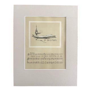 Antique 1888 December Lullaby Sheet Music Print pub. by Prang 1n 11x14 Mat, EUC For Sale