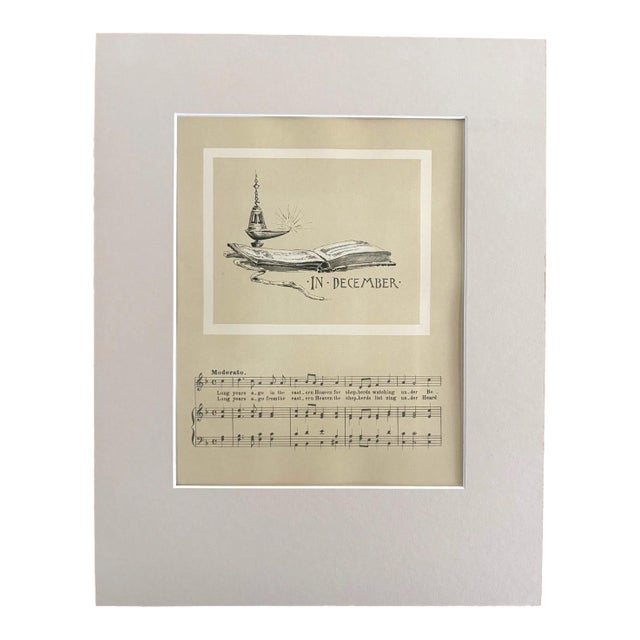 Antique 1888 December Lullaby Sheet Music Print pub. by Prang 1n 11x14 Mat, EUC For Sale