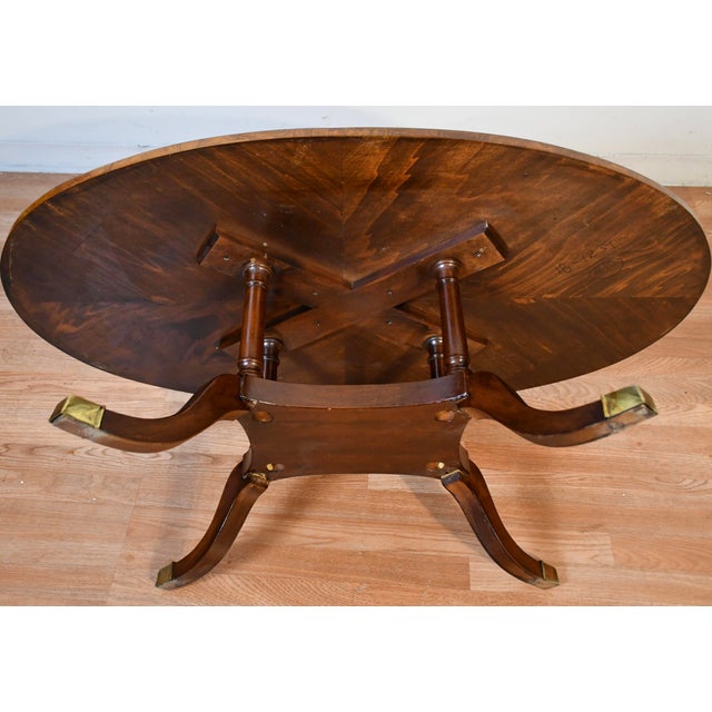 1940s English Regency Style Walnut Banded Satinwood Oval Top Coffee Table For Sale - Image 13 of 14
