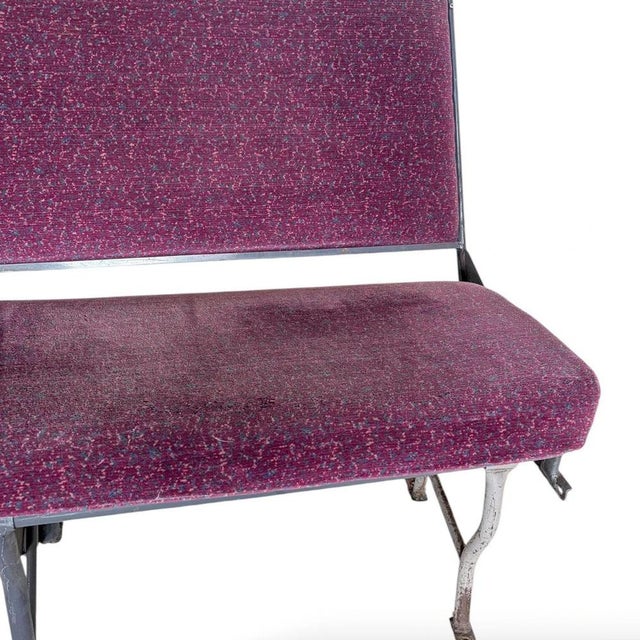 Mid-Century Industrial Bench with Purple Wool Upholstered Seat For Sale - Image 6 of 9