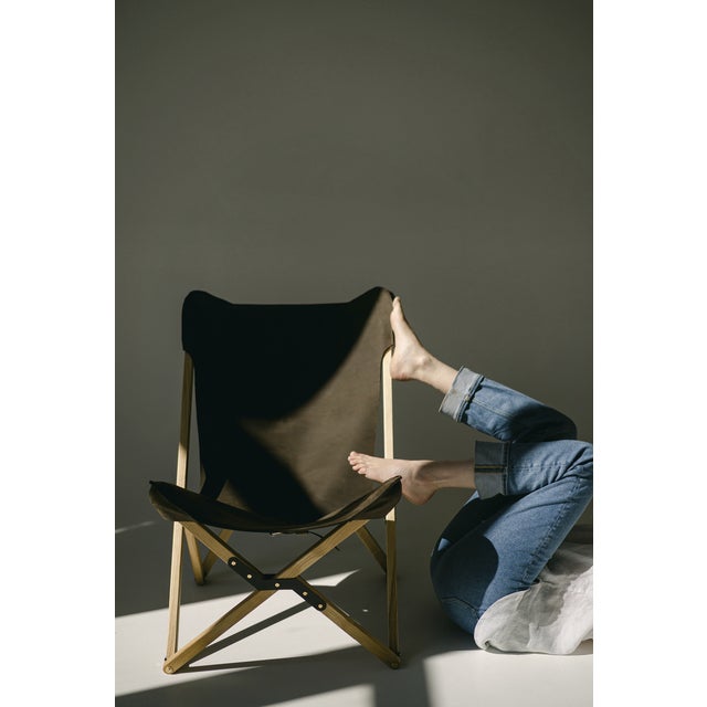 2020s Modern Tripolina Folding Chair in Oak, Leather & Brass For Sale - Image 5 of 11