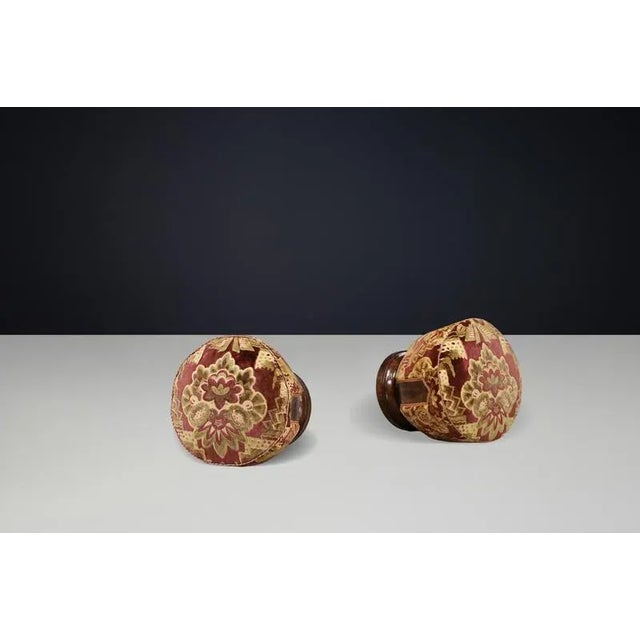 Vintage Italian Art Deco Walnut and Velvet Poufs, 1930s, Set of 4 For Sale - Image 13 of 18