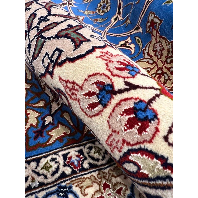 Textile Light Blue Fine Hand Knotted Persian Silk & Wool Isfahan Rug For Sale - Image 7 of 12