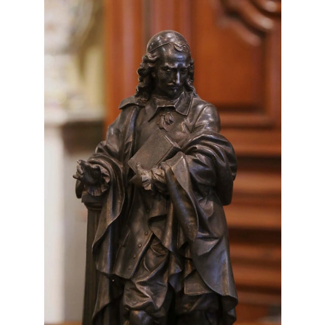 Late 19th Century 19th Century Patinated Spelter Figure of French Philosopher Blaise Pascal For Sale - Image 5 of 13