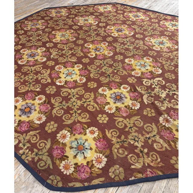 Mid 19th Century 1840s Burgundy Ground Floral Antique European Neoclassical Aubusson Round Rug For Sale - Image 5 of 6