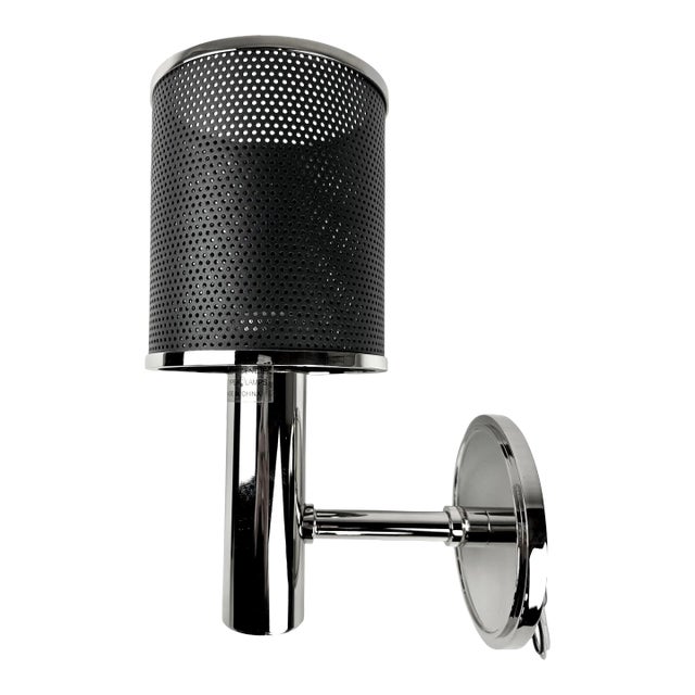 Modern Montecito Single Arm Sconce by Steven Sclaroff for Waterworks in Polished Nickel With Black Shade For Sale