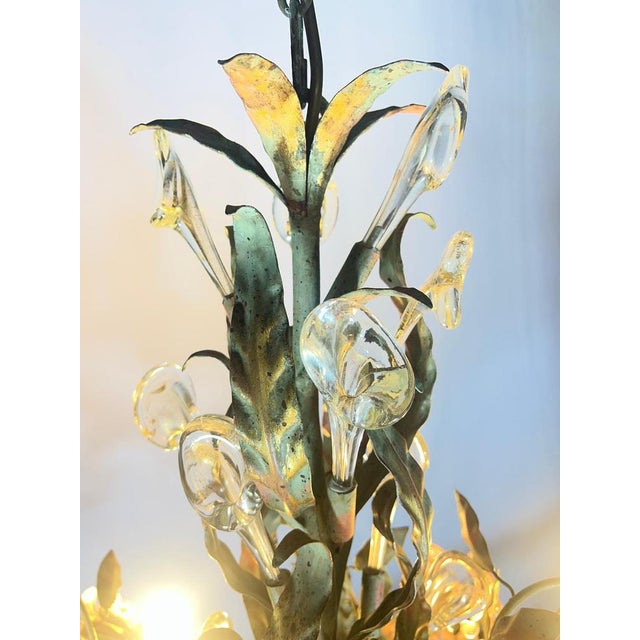 Metal Murano Glass Flowers Chandelier, 1990 For Sale - Image 7 of 15
