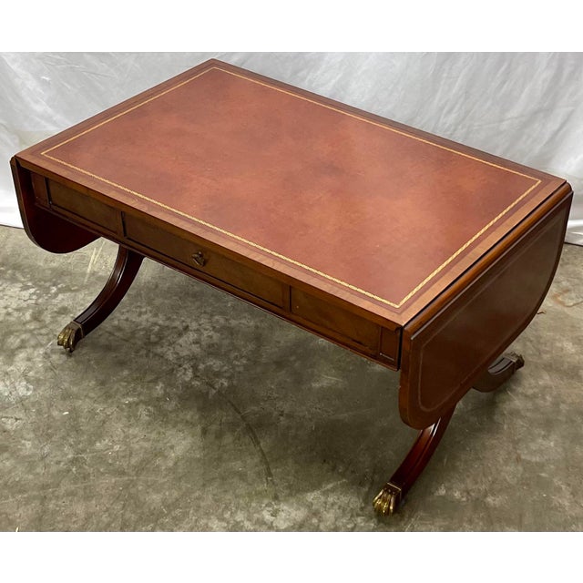 Vintage Duncan Phyfe Style Mahogany Leather Top Drop Leaf Coffee Table Chairish