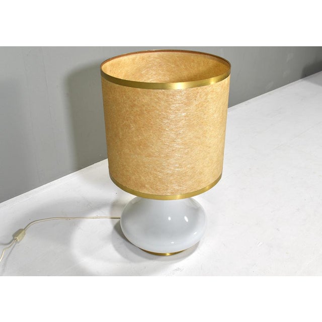 Metal Large Italian Table Lamp in Opaline Glass and Brass, 1970s For Sale - Image 7 of 12