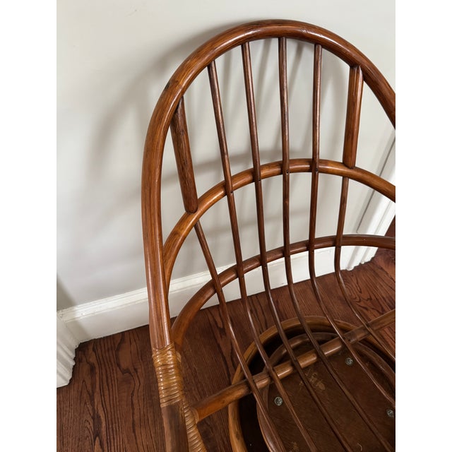 Mid-Century Modern 1970s Rare Pair of Mid Century Bamboo Swivel Lounge Chairs For Sale - Image 3 of 5