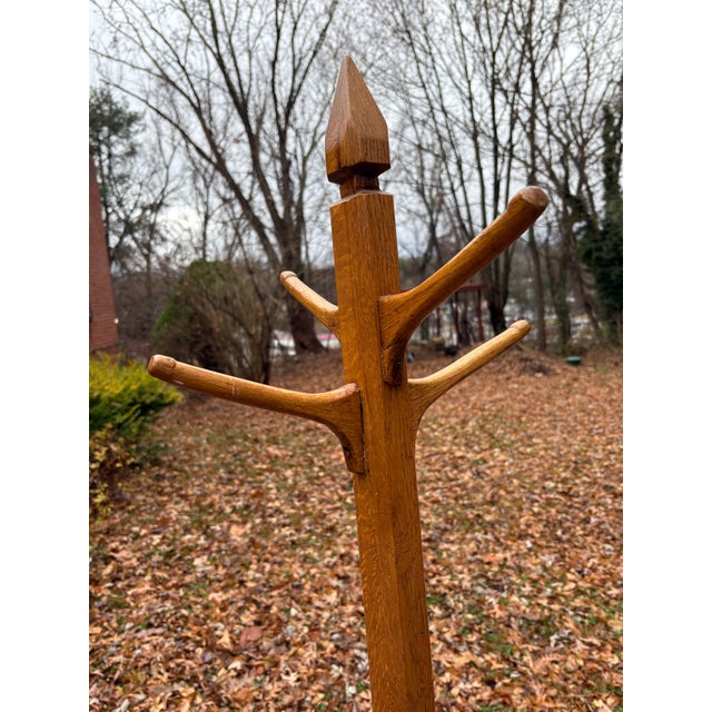 Early 1900s Arts and Crafts Tiger Oak Coat Rack For Sale - Image 4 of 5