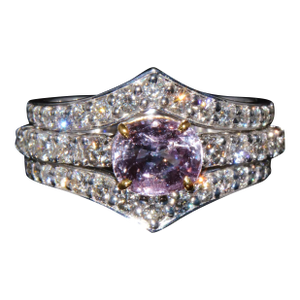 Set of Three Gia Natural 2.94cts vs F Diamond Pink Purple Sapphire 18k Gold Stacking Rings, Size 6.5