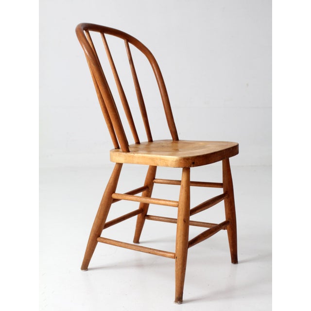 Antique Wood Windsor Bow Back Spindle Farmhouse Chair For Sale - Image 12 of 14