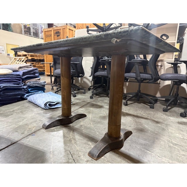 1960s Vintage Green Marble Rectangular Dining Table With Bronze Pedestal Base For Sale In San Francisco - Image 6 of 9