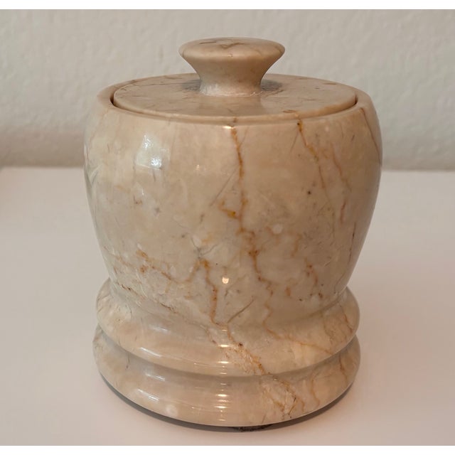 Late 20th Century Latte Italian Marble Lidded Jar With Brown and Ivory Veining Variations For Sale - Image 10 of 11
