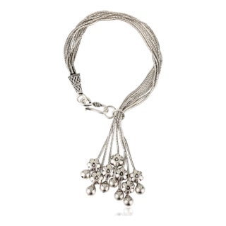 Modernist 925 Silver Multi-Strand Adjustable Bracelet With Textured Floral Beads - Carat&her For Sale