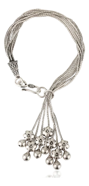 Modernist 925 Silver Multi-Strand Adjustable Bracelet With Textured Floral Beads - Carat&her